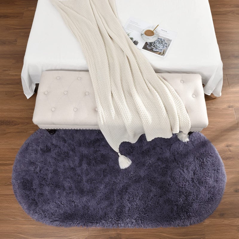 Softlife Fluffy Rugs for Bedroom, Shag Cute Area Rug for Girls/Boys and Kids Baby Room Home Decor, 2.6 x 5.3 Feet Oval Indoor Carpet for Nursery Dorm Living Room, Grey Purple - Image 3